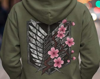 Attack on Titan Hoodie, AOT Flügel der Freiheit mit Sakura Blossom, Manga Anime Geschenk