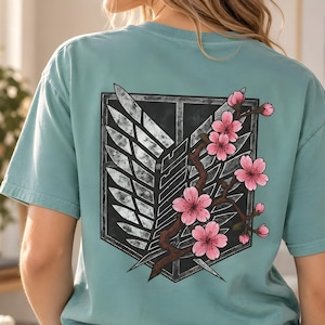 Attack on Titan T-shirt Anime Gåva Vingar av frihet Sakura Blossom, AOT T-shirt Manga