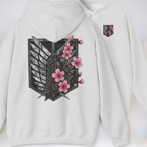 Anime Hoodie - Attack on Titan, Wings of Freedom with Sakura Blossom, Manga Anime Gift, Shingeki no Kyojin, Ash Hoodie, kawaii clothing, kawaii hoodie, gojo, gojo hoodie, anime decor, streetwear style, nerdy, jjk clothes, hoodie, anime, jujutsu kaisen gifts, jujustu kaisen, jujutsu kaisen geto