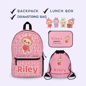 Custom Backpack, Lunch Box & Drawstring Bag Set, Personalized Kids Backpack, Back to School Gifts, Toddler Backpack, Labubu Accessories