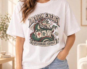 Mahjong T-Shirt with Dragon, Unisex Oversized Boxy Tee, Bella+Canvas 3010 Gift