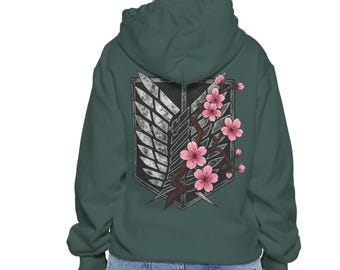 Attack on Titan Hoodie Wings of Freedom with Sakura Blossom, Manga Anime Gift, AOT