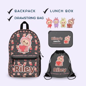 Labubu Accessories: Custom Backpack, Bento Lunch Box, Drawstring Bag Set, Personalized Kids Backpack, Back to School Gifts, Toddler Backpack