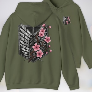 Attack on Titan Scout Regiment Hoodie -  Wings of Freedom with Sakura Manga Anime Sweatshirt, AOT, Scout Regiment, anime gift