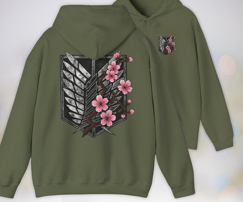 Attack on Titan Scout Regiment Hoodie -  Wings of Freedom with Sakura Manga Anime Sweatshirt, AOT, Scout Regiment, anime gift
