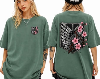 Attack on Titan T-Shirt Wings of Freedom with Sakura Blossom, Manga Anime Gift, AOT