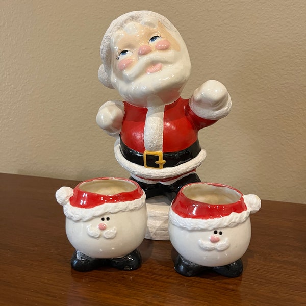 Vintage Santas - 2 Roly Poly Holt Howard Candle holders and 1 vintage Starry eyed sant figure - PRICE INCLUDES SHIPPING
