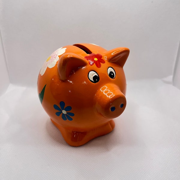 Orange small piggy bank vintage