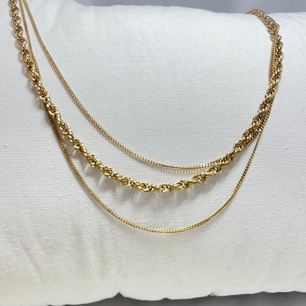 Vintage Vendome three chain gold necklace