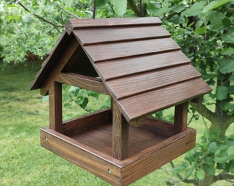 Comedero para pájaros, comedero para pájaros colgante sólido clásico de madera, casa para pájaros hecha a mano, estación de regalo de cumpleaños al aire libre, Titmouse de jardín