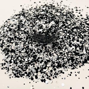 Purpurina de puntos, purpurina gruesa, purpurina blanca, purpurina negra, purpurina metálica, panda, 2 oz