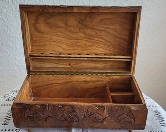 Vintage Exquisite quality hand carved Olive Wood  cigarette box/jewelry box or a box for your favorite trinkets