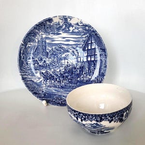 ENOCH WEDGWOOD (Tunstall)  Set  Plate and Bowl   Monochrome  Blue  &quot;Lochs of Scotland&quot;    Loch Duich ,  Dickens Coaching Days   England