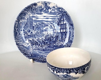ヴィンテージの ENOCH  ロイヤルホームズ・オブ・ブリテン Vintage Enoch Woods 'english Scenery' Blue and White Side Plates