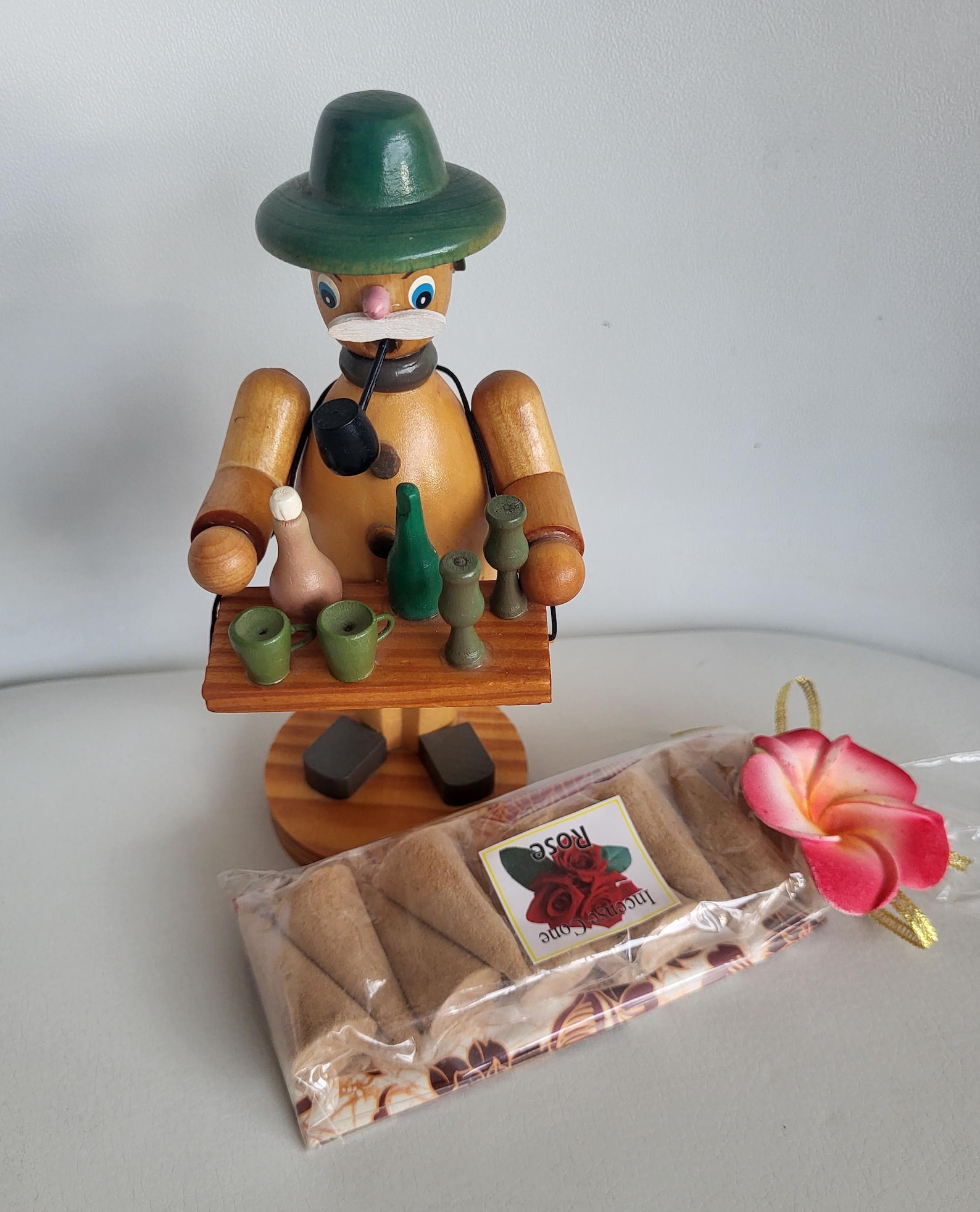 Vintage Traditional Wooden smoker German Incence Cone Smoker or Beverage Seller Rauchermann
