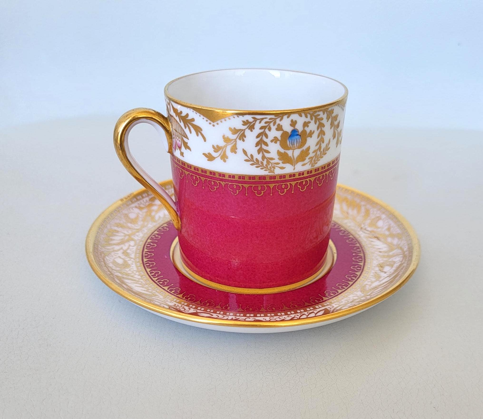 SPODE 磁器製コーヒーカップ＆ソーサー「リージェント」ペア - ルビー
