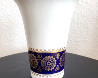 Vintage Small Vase  Echt Kobalt Hendmalerei  Unter Weiss Bach           Made in GDR