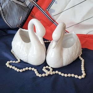 Vintage SECLA Porcelain Swan Flowerpot Pair - Portuguese Trinket Dish