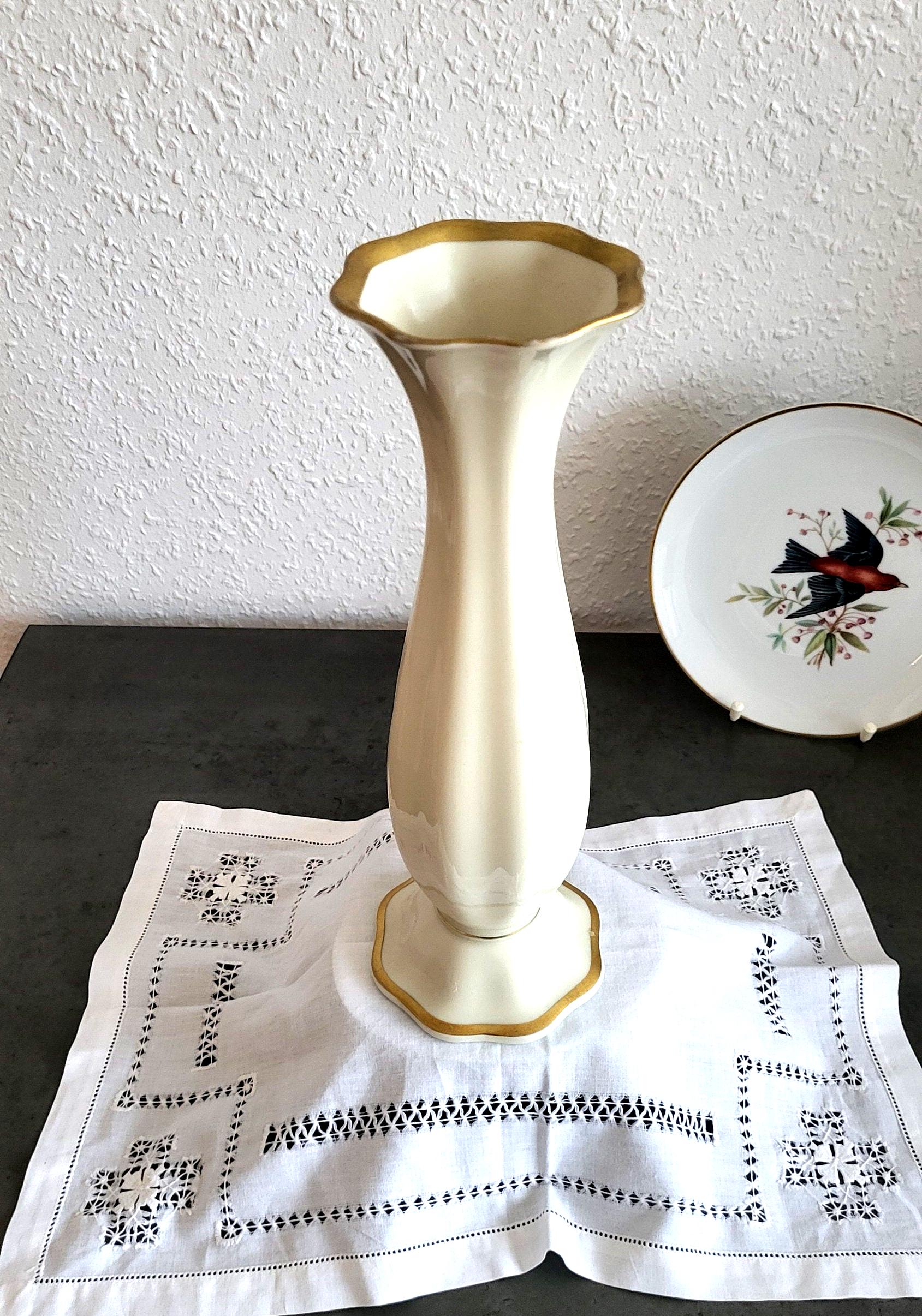FURSTENBERG  Beautiful Graceful Relief Ivory Porcelain Vase Decorated with Gold  Germany
