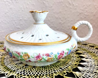 Rare Porcelain  Portable Flower Frog, Flower Holder   Ikebana   Vase  Three-Dimensional Pattern and Gold   Made in Italy. 1985s