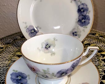 Thomas   Seven-piece  Porcelain Tea or Coffee Set  Soft Pink and Blue Pansies   Stylish Gift   Antique cups  Germany   ( 1908-1939)