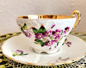 C.Tielsch&Co  Antique Porcelain Coffee or Tea Set  6-pairs  Cups and Saucers  Cherry Blossom for Get-togethers  Hand Painted   (1845-1917)