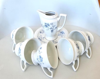 Rosenthal  "Maria"  Porcelain  Tea Set or Coffee set  Decorated with Delicate Blue  Roses and Elegant Relief  Pomegranate.  11-items Germany