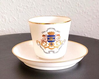 Jullien Fils Aine PARIS  Antique Fine Porcelain Espresso Pair  Chorale La Jeune France Dunkerque.  Gilt Rim and Monogram.