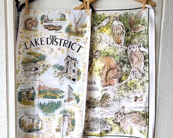 Vintage Lake District Tea Towels: British Wildlife Cotton Set