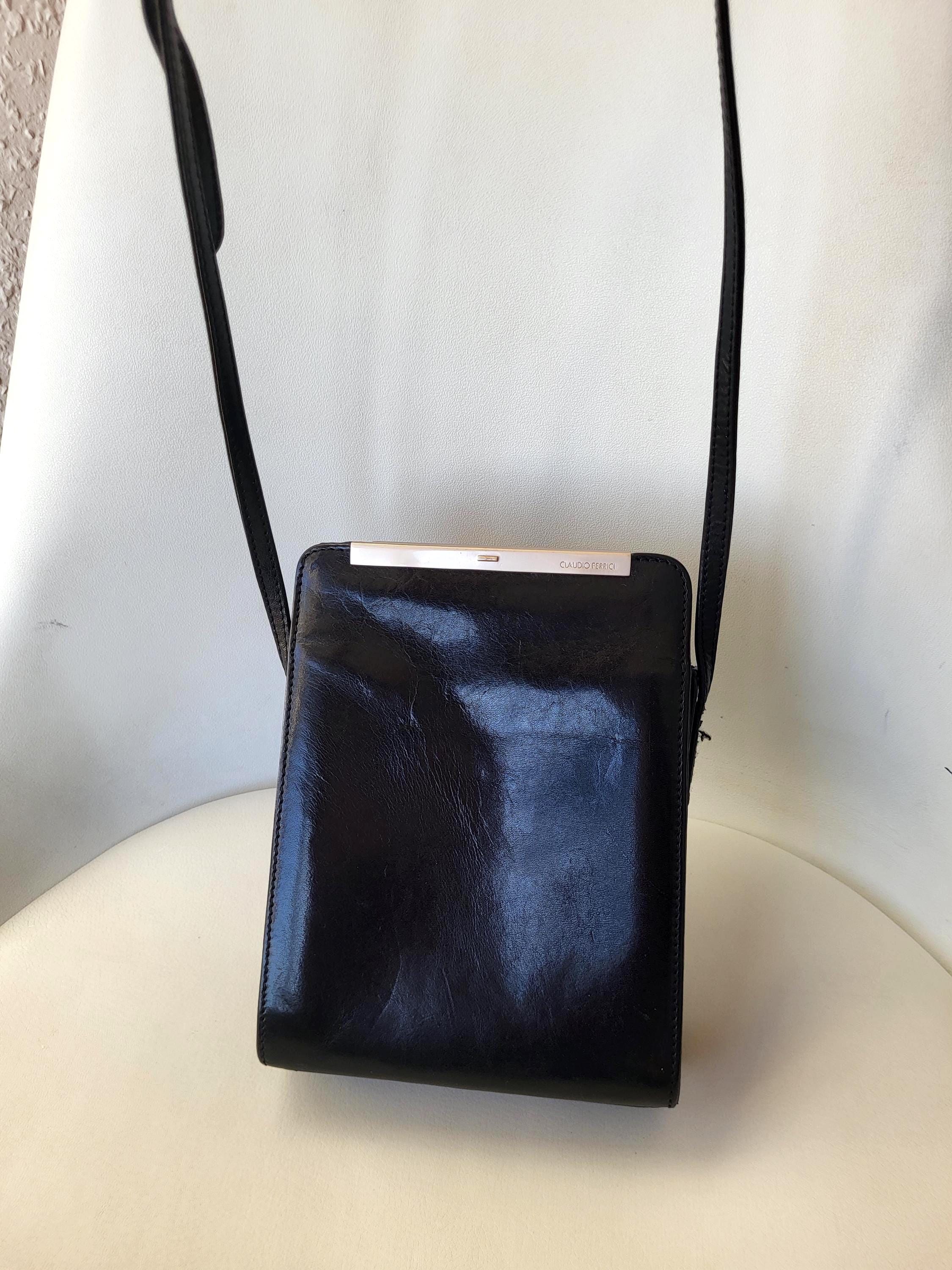 Vintage Italian Crossbody Bag CLAUDIO FERRICI Black Leather Bag