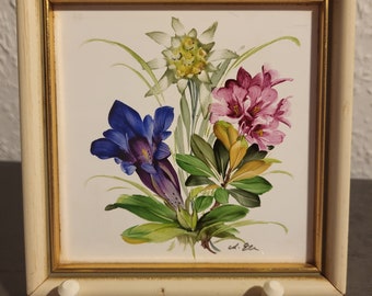 Vintage PORZELLAN-Manufaktur Munhen GMBH  Hand-malerei  &quot;Edelweiss,Gentian,Alpine rose &#39; 1964s