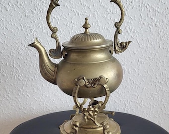 Antique Brass Bouillotte Teapot  With Stand  mid 20th century Germany