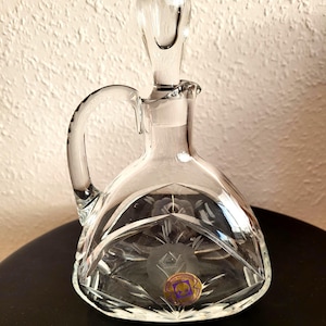Vintage  Carafe, Crystal Decanter with Handle  Lausitzer Bleikristall   Hand Engraved   Cut  Crystal Glass Jug   Germany  Gift for a Man