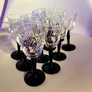 Luminarc (12) Vintage Mid-century Modern Redux Art Deco/  Black long stem /Cocktail  Wine Glasses  ARCOROC France  Barware  Glassware