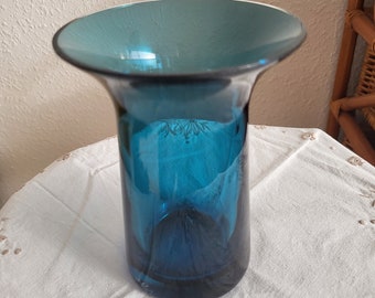 Vintage  Lin Utzon   Glass Vase in beautiful aqua color with a wide neck  made in Denmark.