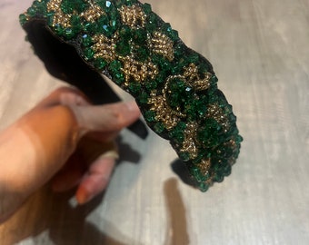 Green and Gold Beaded Headband