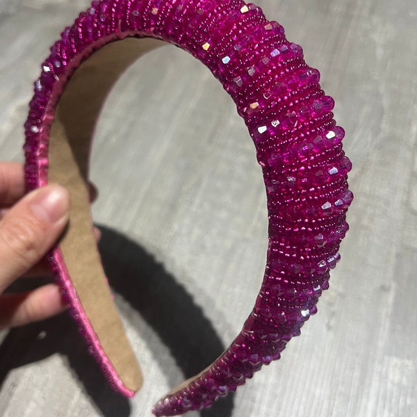 Fuscia beaded headband