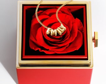 3D-letterketting met eeuwige rozendoos • Naamketting • Letterketting • Handgemaakte naamketting • Beste cadeau voor haar