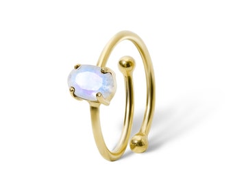 Adjustable Moonstone Ring | Moonstone with 18k gold and Sterling Silver 925 | Best Gift for Her including Gift Box | Adjustable Ring Size