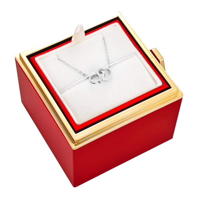 Caja de rosa eterna con collar de corazón personalizado Rosa real preservada Collar con nombre grabado personalizado Regalo de aniversario imagen 7