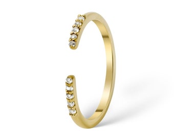 Ring mit offenem Band und weißem Topas | Echter Weißtopas mit 18 Karat Gold und Sterlingsilber 925 | Tolles Geschenk für Sie, inklusive Geschenkbox