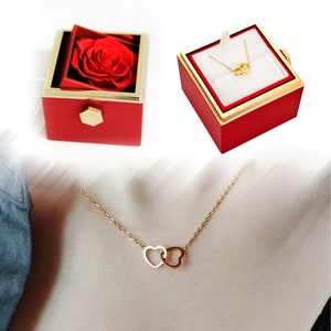 Collar de corazón grabable hecho a mano con caja de rosa eterna Collar con nombre grabado Rosa real preservada Caja de rosa eterna imagen 10