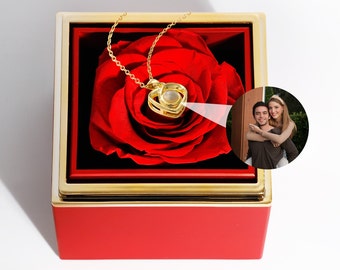 Hartprojectieketting met eeuwige rozendoos • Fotoprojectieketting • Kettingprojector • Beste cadeau voor haar