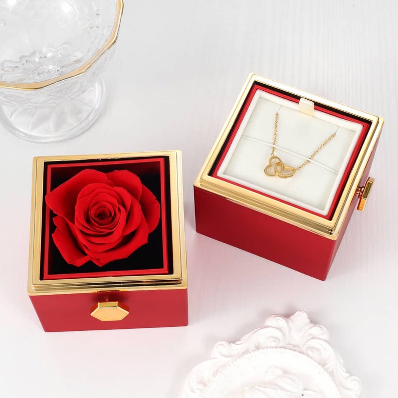 Personalized Heart Necklace with Real Preserved Rose Eternal Rose Box Including Custom Engraved Name Necklace Best Gift for Her image 9