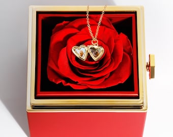 Photo Locket Necklace with Eternal Rose Box • Photo Locket with Birthstone • Pendant Necklace with Picture • Locket Necklace