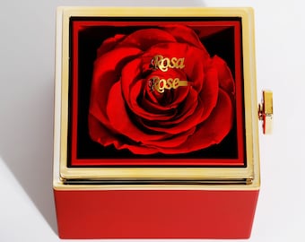 Anillo con Doble Nombre y Caja de Rosa Eterna • Regalos para Parejas • Regalo para Novia • Regalo de San Valentín