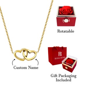 Eternal Rose Box with Personalized Heart Necklace Real Preserved Rose Custom Engraved Name Necklace Anniversary Gift image 3