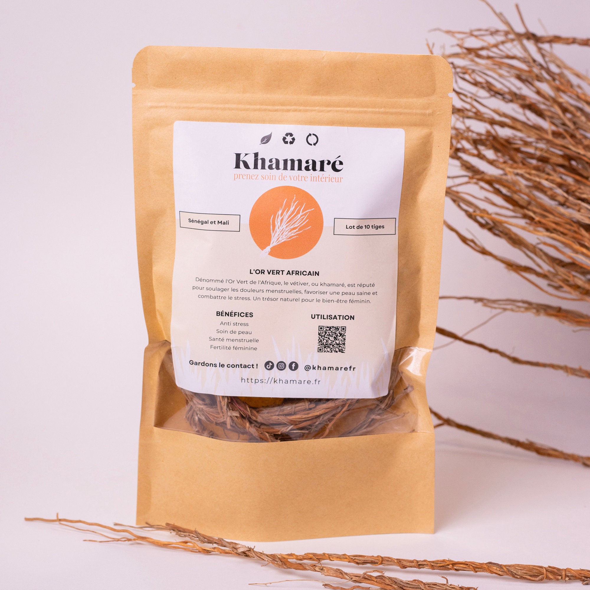Bag of 10 Khamaré stems - Organic and natural product for feminine well-being - Eco-responsible product from Africa