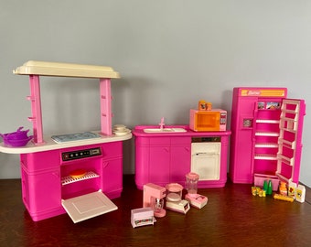 1990s Barbie Kitchen Set - Vintage Mattel - kitchen, oven, microwave, accessories
