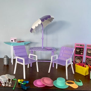 1990s Barbie BBQ Outdoor Set - Vintage Mattel - barbecue, table, speakers, esky, food, doll accessories